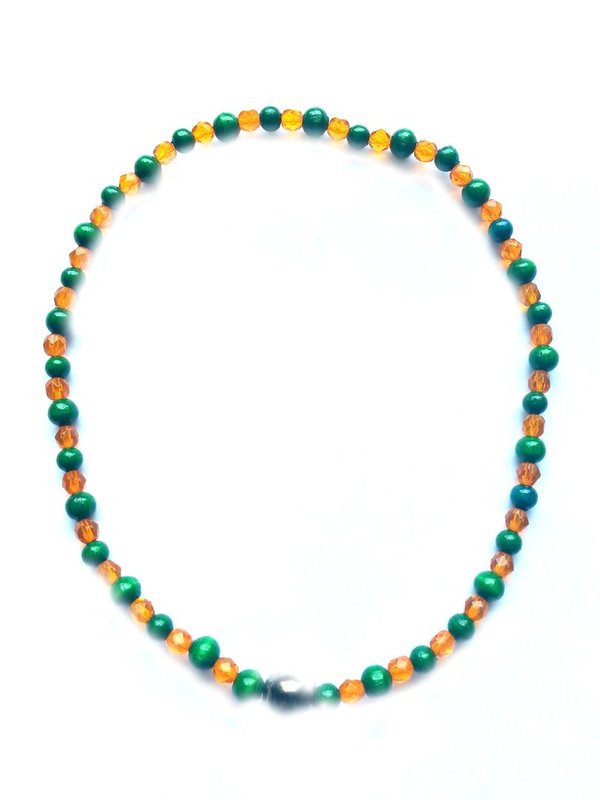 Halskette aus Glasschliff- und Holzperlen – MSK 1040